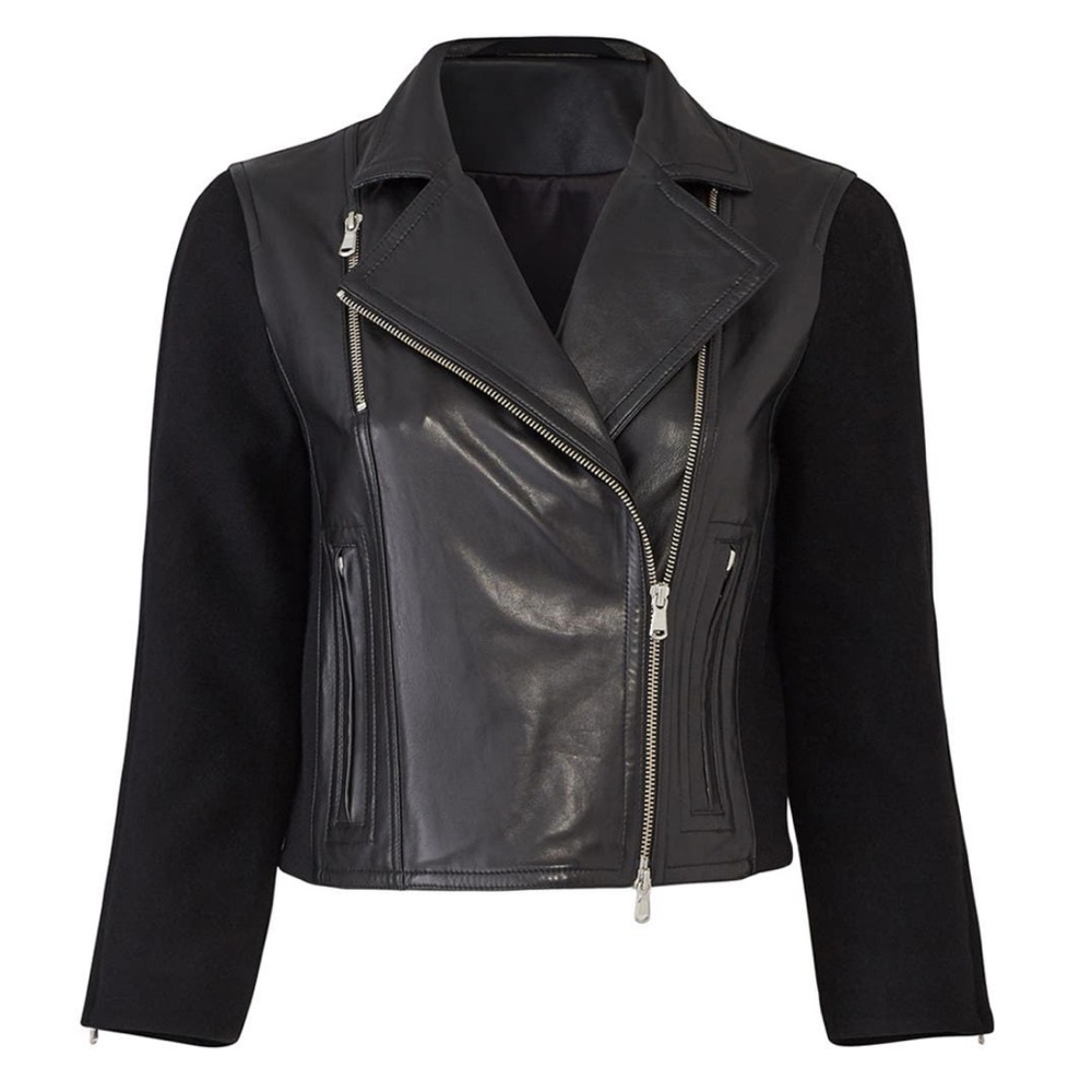 KAUFMANFRANCO Black Lamb Leather and Wool Biker Jacket sz S